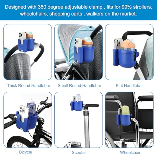 Accmor Stroller Cup Holder with Phone Holder, Bike Cup Holder, Universal Cup Holder for Uppababy Nuna Doona Strollers, 2-in-1 Cup Holder for Walker, Wheelchair, Scooter - color: All Dark Blue