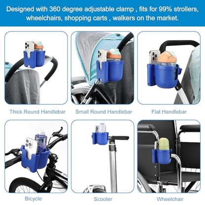 Accmor Stroller Cup Holder with Phone Holder, Bike Cup Holder, Universal Cup Holder for Uppababy Nuna Doona Strollers, 2-in-1 Cup Holder for Walker, Wheelchair, Scooter - color: Deep Blue