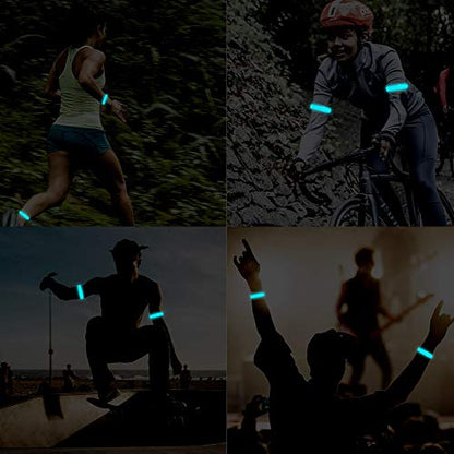 2 Pack Rechargeable LED Reflective Armband, High Brightness High Visibility Night Safety Light Band, Wearable Flashing LED Gear for Running, Walking, Biking and Outdoor Activities - color: blue