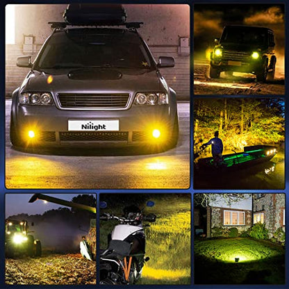 GOOACC 2PCS 4" Amber LED Pods 36W Triple Row Flood Light Bar Fog Light 3600LM Driving Lighting with 16AWG Off Road Wiring Harness-2 Leads for Truck Golf Cart SUV ATV UTV Boat, Clear,Yellow (Auto-650) - color: 2Pcs Amber LED Pods+ Wiring Harness