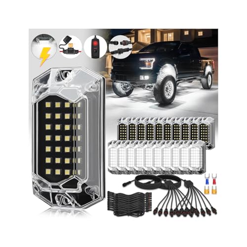 20Pods White Rock Lights Kit with Strobe/Flash Mode,6500K for Truck Offroad | Strobe Mode, Plug-and-Play Pre-Wired Kit, Switch Harness Wiring Extension Fuse, 6500K Pure White, 230° Wide Angle, 560Chips - size: 20Pods Strobe