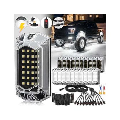 20Pods White Rock Lights Kit with Strobe/Flash Mode,6500K for Truck Offroad | Strobe Mode, Plug-and-Play Pre-Wired Kit, Switch Harness Wiring Extension Fuse, 6500K Pure White, 230° Wide Angle, 560Chips - size: 20Pods Strobe