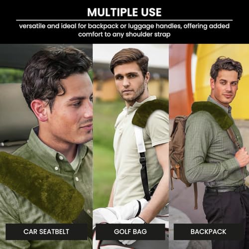 Andalus Genuine Sheepskin Car Seat Belt Cover Pad – Soft Fuzzy, Comfy Fluffy Seatbelt Covers, Shoulder Pad Neck Cushion Protector, Car Accessories for Woman, Man, Girl (Pea Green, 2-Pack) - color: Pea Green