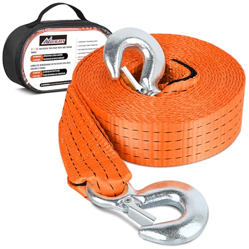 Nilight Tow Strap Heavy Duty with Safety Hooks 2”x20’ 10,000LBS Breaking Strength Towing Strap Rope for Trucks Vehicles Towing Accessories Cable Trailers, 2 Years Warranty - color: 2in x 20ft Strap w/Hooks