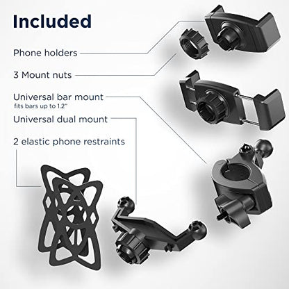 ENCASED Dual Bike Phone Mount, Adjustable Phone Holder for 2 Cellphones, Universal fit for Bicycle/Motorcycle/Electric Bike for iPhone and Android Phones