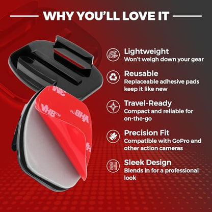 Adhesive Mounts - 3X Curved & 3X Flat Mounts with 3M Sticky Pads - for Your Helmet/Bike/Board/Car - Compatible with All GoPro Hero 13/12/11/10/9/8/7/6/5/4/3+/3/2/1 Models - 1 Year Warranty