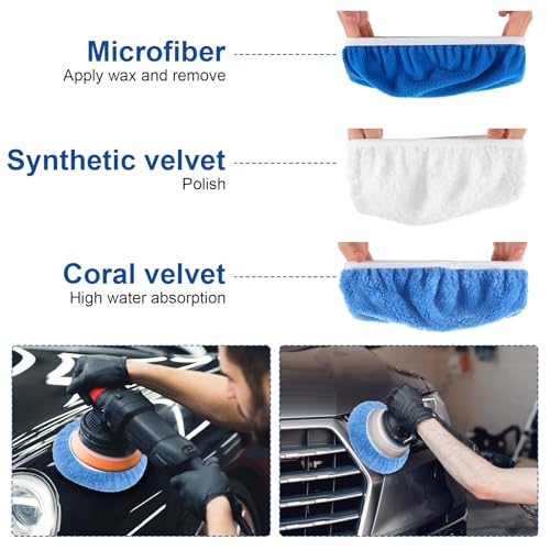 6 Pcs Buffer Pads Buffing Pads Car Polishing Pad for 9 to 10 Inches Car Polisher, 2pcs Wool, 2pcs Coral Fleece, 2 pcs Microfiber Wax Applicator Pad