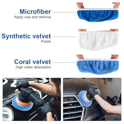 6 Pcs Buffer Pads Buffing Pads Car Polishing Pad for 9 to 10 Inches Car Polisher, 2pcs Wool, 2pcs Coral Fleece, 2 pcs Microfiber Wax Applicator Pad