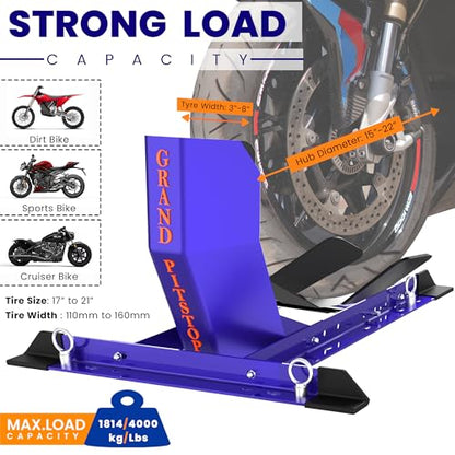 GRAND PITSTOP Universal Wheel Chock for Motorcycle Stand for Trailer Completely Adjustable Detachable Foldable Wheel Chock (Blue) - color: Blue