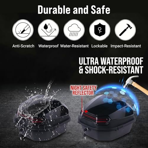 Japard Motorcycle Top Case 42L Daily Rear Tail Box Trunk, Lockable Storage Carrier, Waterproof Universal Mounting for Helmet Luggage (Metal Black) - color: Metal Black