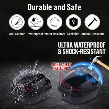 Japard Motorcycle Top Case 42L Daily Rear Tail Box Trunk, Lockable Storage Carrier, Waterproof Universal Mounting for Helmet Luggage (Metal Black) - color: Metal Black