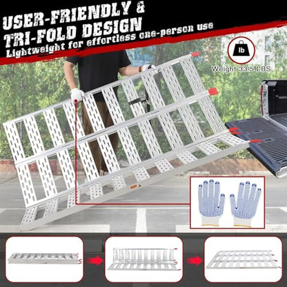 GAOMON Ramps for Pickup Trucks, Aluminum Tri-Fold Motorcycle Powersports Loading Ramps, 1500 LBS Capacity ATV Ramp with Load Straps for ATV/UTV, Lawn Mowers, Tractors, 76" L x 50" W - size: 1500Lbs 76"x50"