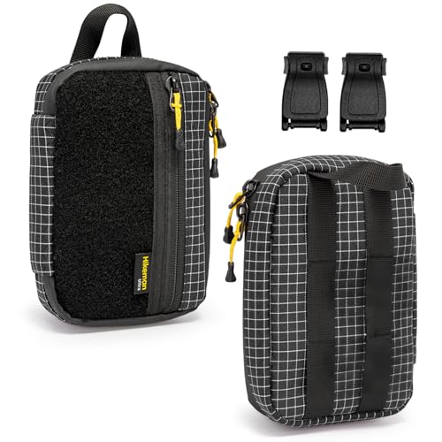 HIKEMAN EDC Pocket Organizer Pouch, Tactical Mini Small Multiple Compartments Tool Storage Bag for Men, Portable Nylon Molle Compatible Military Utility Pouch for Everyday Carry, Outdoor - color: Black