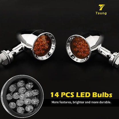 TSUNG Bullet LED Turn Signal Light Motorcycle Front Rear Indicator Small Blinker Universal for Cruiser Chopper Bobber Cafe Racer Street Bike (B-Chrome-Amber) - color: B-Chrome-Amber