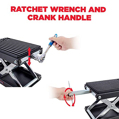 CXRCY 1400 LBS Motorcycle Lift Scissor Jack with Handle,Carbon Steel Upgraded Dirt Bike ATV Steel Motorcycle Hoist Stand with Ratchet Wrench,Crank Handle - color: 1400 LBS Black