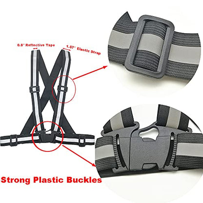 Generic Leeshow 2 Pieces Hi Viz Strap Vest,One Size Fit All Elastic High Visible Reflective Safety Gear for Walking the Dog, Night Runs, Jogging, Biking, Racing Motorists, Hunting (Black&fluorescent)