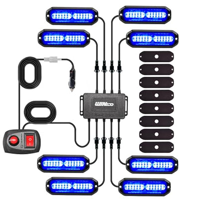 WINECO 8PCS LED Strobe Lights 12V Sync Feature Blue 12LED Emergency Hazard Warning Lights with Strobe Controller for Trucks Vehicles ATV RV Cars Van - color: Blue
