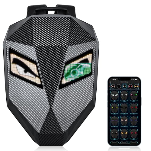 19inch LED Motorcyle Knight Backpack for Men,Hard Case Riding Backpack Motorbike Laptop Bag Waterproof, DIY Programmable Full Color Display & Eyes - color: Grey and Black
