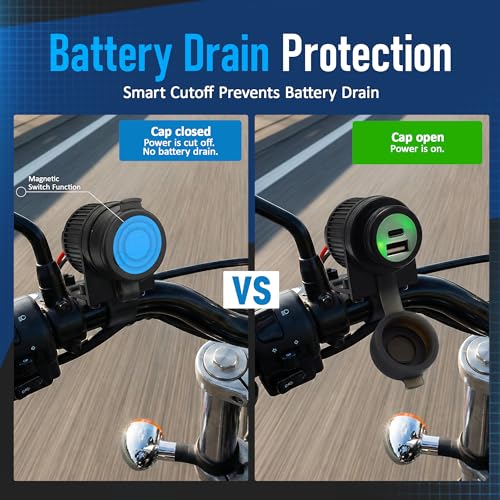 Cliff Top Motorcycle USB Charger Dual USB Port 36W Waterproof Phone Charger with 18W PD USB-C & QC 3.0, Magnetic Power Switch, Battery Drain Prevention (6A 36W SAE Connector) - size: 6A 36W PD USB-C & QC 3.0 (SAE)