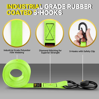 4Pcs Ratchet Tie Down Straps Kit for 2400lb Break Strength | 1” x 16FT Tie Down Straps with Soft Loop Tie-Downs & Safety S Hook - Cargo Strap Tie Down for Trucks, Motorcycle, Moving, Appliances-Green - color: Green