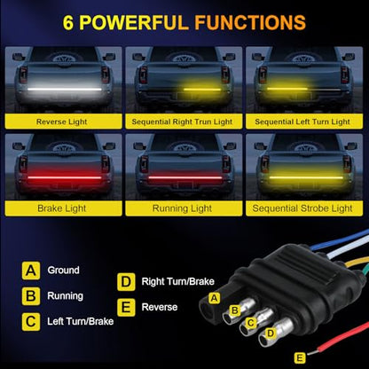 YUGUANG 48”/49” Tailgate Light Bar, Triple Row LED Tailgate Light Strip with Red Running Brake White Reverse Lights Amber Sequential Turning Signals Strobe Lights - size: 48 Inch Red White Amber