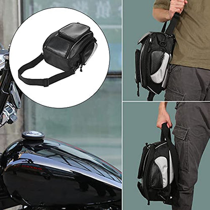 Motoforti Universal Motorcycle Magnetic Tank Tool Bag Fuel Saddlebag with Strap Waterproof Black