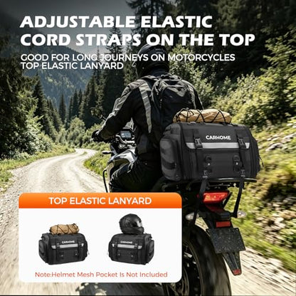 Motorcycle Tail Bag, 40L-60L Expandable Motorcycle Travel Luggage, Waterproof All-Weather Rear Seat Bag with Sissy Bar Straps & Rain Cover, Universal Trunk Rack Bag - Black