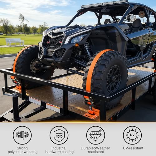 Nilight Wheel Chock Tie Down Kit 4500lb Break Strength 4Pcs E-Track Ratchet Straps 8 Pcs Heavy Duty Trailer Tire Straps System for ATV, UTV, Lawn Mower,SXS 10 in-30 in Diameter Tires Orange - color: 4Pcs E-Track Straps+8 Pcs Wheel Chock