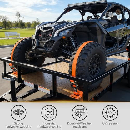 Nilight Wheel Chock Tie Down Kit 4500lb Break Strength 4Pcs E-Track Ratchet Straps 8 Pcs Heavy Duty Trailer Tire Straps System for ATV, UTV, Lawn Mower,SXS 10 in-30 in Diameter Tires Orange - color: 4Pcs E-Track Straps+8 Pcs Wheel Chock