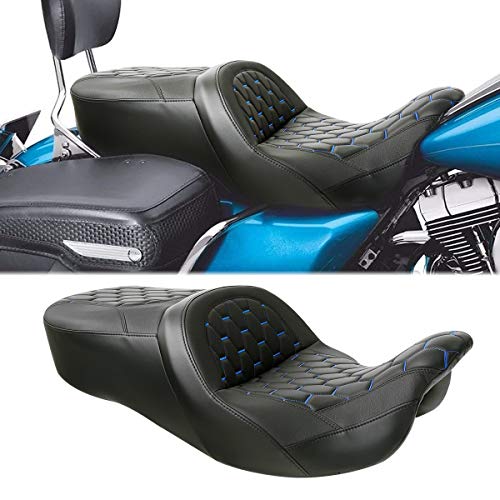 CC RIDER Driver Passenger Seat Hammock Blue Hexagon Fit For Harley Touring 2009-2023 Road Glide Street Glide Road King Electra Glide and Trike models - color: Blue Stitches