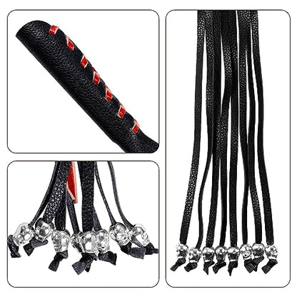 Motorcycle Lever Cover PU Leather Fringed Brake Clutch Covers Universal Grip Tassels Motorcycle Handlebar Covers with Skull Beads - color: Black with Red Strap