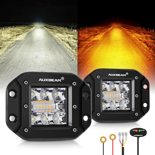 Auxbeam 6 Modes Amber White Series Flush Mount Strobe Lights 5 Inch 72W LED Pods Spot Flood Combo Flashing/Warning Multi-Function Offroad Lighting Bumper Grille Mount, Pair - color: 5" Flush Mount