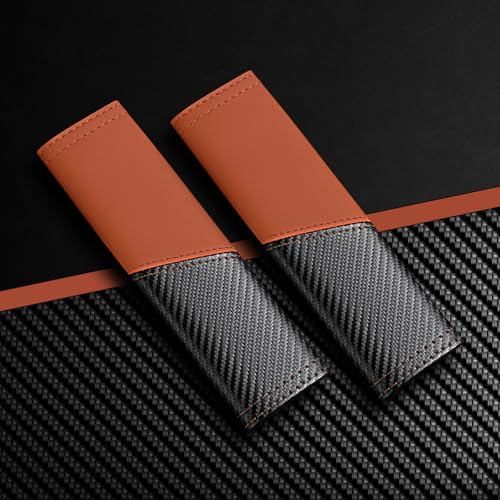 2 PCS Car Seat Belt Cover Pads - Seatbelt Covers with Carbon Fiber & Faux Leather, Soft Shoulder Strap Cushion for Neck & Shoulder Pain Relief, Universal Fit for Car Truck Accessories(Orange Color) - color: Orange Color