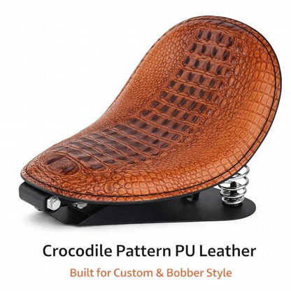Crocodile Pattern Motorcycle Solo Seat with Springs, PU Leather Bobberx Custom Driver Seat Cushion for Harley Sportster XL883 XL1200 Bobber Chopper, Fits Honda Yamaha Kawasaki Suzuki (Brown) - style: Brown