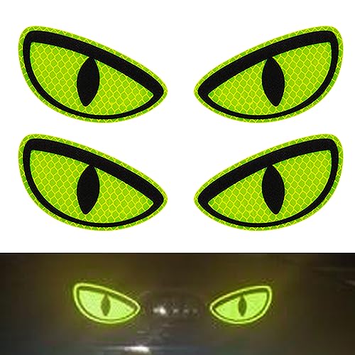 Sufeasdf 2 Pack Car Stickers Reflective Decal, Round Eyes Stickers, Motorcycle Helmet Eyes Stickers Decals, Yellow Night Safety Driving Caution Decal, for Bumpers, Window, Laptop, Reflective 4" by 2"