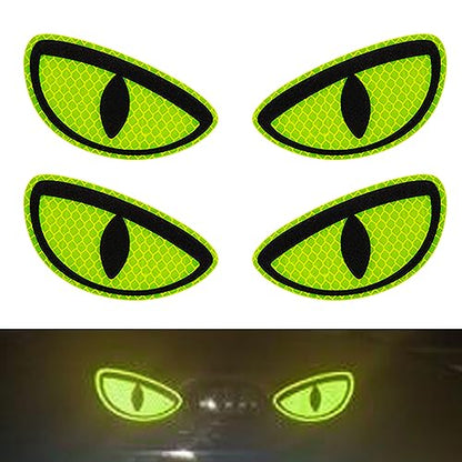 Sufeasdf 2 Pack Car Stickers Reflective Decal, Round Eyes Stickers, Motorcycle Helmet Eyes Stickers Decals, Yellow Night Safety Driving Caution Decal, for Bumpers, Window, Laptop, Reflective 4" by 2"
