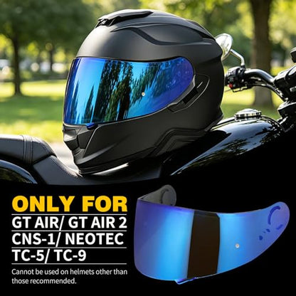 GT Air Visor Repalcement for GT Air 2, Outer Face Helmet Shield Compatible with CNS-1/Neotec/TC-5/TC-9 Accessories (Chrome Blue) - color: Chrome Blue