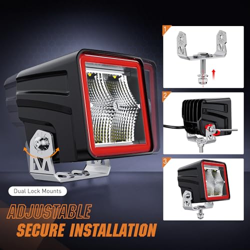 Nilight 3 Inch Cube LED Pod Light Bar 20W 2100LM Super Flood Screw-Less Offroad Driving Work Lights w/16AWG DT Wiring Harness Kit for Truck UTV 4x4 ATV Motorcycle - color: Indirect 4LED Flood Pod-White