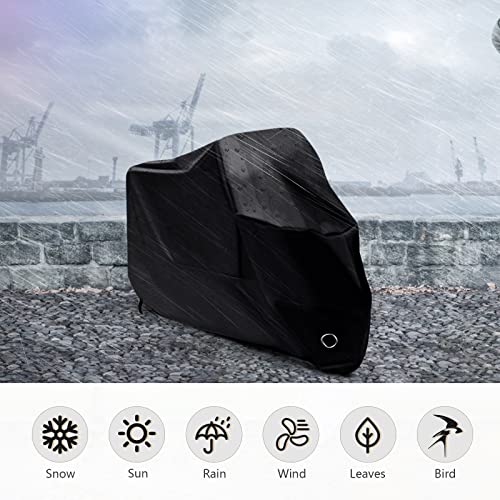 LIHAO Waterproof Motorcycle Cover Shelter Rain UV All Weather Protection 190T - size: 190T