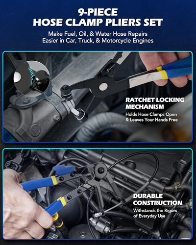 Orion Motor Tech Fuel Line Disconnect & Hose Clamp Pliers Tool Set, 35pc Master Disconnect Tool Kit with Fuel A/C Disconnect Pliers, Auto Long Reach Hose Clamp Remover Kit with Clic R Type Swivel Jaw