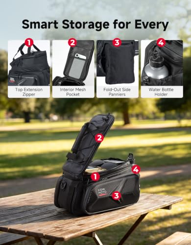 KEMIMOTO Hard Shell Bike Bag Rear Rack 20L Capacity, Carbon Leather Bicycle Trunk Bag with Waterproof Rain Cover for Grocery Shopping Commuter Cycling Trip (Upgraded Design) - style: Upgrade Eva Hard Shell