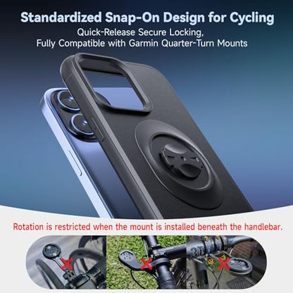 Phone Case Compatible with Garmin Bike Mount for iPhone 17 16 Pro Max Air 15 14 13 12 11 Mini Plus - Slim Shockproof Cover with Quarter-Turn Lock, Secure & Quick-Release for Road Bicycle, MTB Cycling - size: For iPhone 15 Pro (6.1")