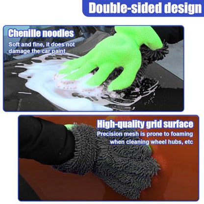 2PCS Car Wash Mitts, Double Sided Chenille Microfiber Dusting Gloves with 5-Finger Design, Anti-Scratch Auto Interior Exterior Detailing Mitt for Cleaning Wheel Tight Spot (Grey) - color: Grey