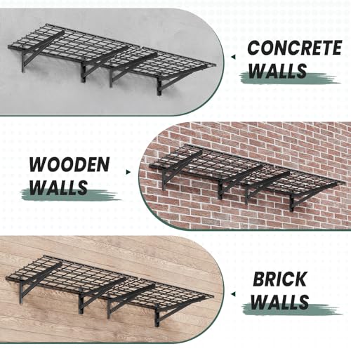2 Pack 2x3ft Garage Wall Shelves, 24x72 inch Heavy Duty Garage Shelving Wall Mounted Garage Storage Rack, 700lbs Load Capacity Floating Metal Shelf, Black - size: 2 pack-2x3ft