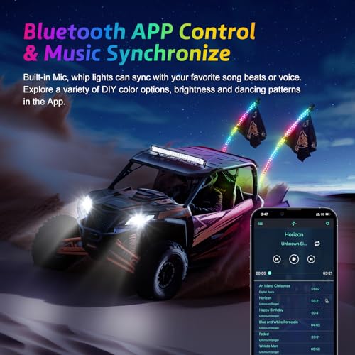 Ehaho 2 Pack 6FT Whip Lights with Spring Base,LED Whip Light with App & Remote Control,Spiral RGB Chasing Lighted Whips with Rocker Switch,Music Whip Light for UTV ATV Polaris RZR Can-Am SXS Truck - size: 6FT / (Pack of 2)