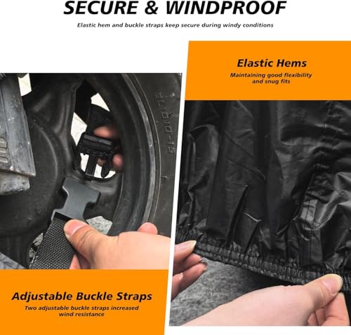 Motorcycle Cover Waterproof Outdoor,Scratch-Proof Cotton Fleece Lining | Weatherproof Moped Scooter and Dirt Bike Storage Cover,with Secure Buckles,Air Vents,Lock Holes,Storage Bag,104x41x50 - size: 104Lx41Wx50H Inch(with cotton)