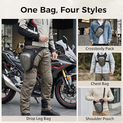 Hard Shell Motorcycle Drop Leg Bag, Expandable Thigh Pack for Men, Water-Resistant Hip Waist Pouch for Riding, Tactical Hiking & Daily Commute, 2-3.2L Capacity (Gray) - color: Gray