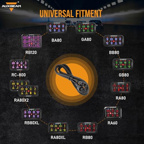Auxbeam Extension Wiring Harness Switch Panel BA80, BB80, RA80/60, RB80, AS-400/600/800, AS-R40/R60/R80, AR-600/800/820, RC-800, Switch Controller Extension Extended Wire Line, 1.2m/47inch - style: For 8 Gang Switch Panel
