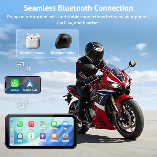 6.25" Wireless Motorcycle CarPlay Screen with Android Auto,Built-in TPMS,IP67 Waterproof Motorcycle GPS Display,OTA Update,Bluetooth Audio,Portrait/Landscape Switch for Riding