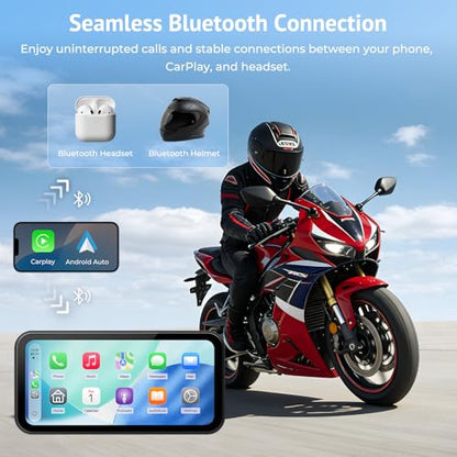 6.25" Wireless Motorcycle CarPlay Screen with Android Auto,Built-in TPMS,IP67 Waterproof Motorcycle GPS Display,OTA Update,Bluetooth Audio,Portrait/Landscape Switch for Riding